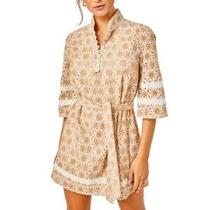 Cartolina Nantucket Sarah Eyelet Dress Beige White Size Small